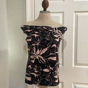 Vintage Carducci off the shoulder sleeveless floral top buckle Black Pink size M